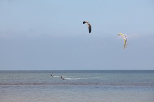 enfants qui font du kite surf dans la mer