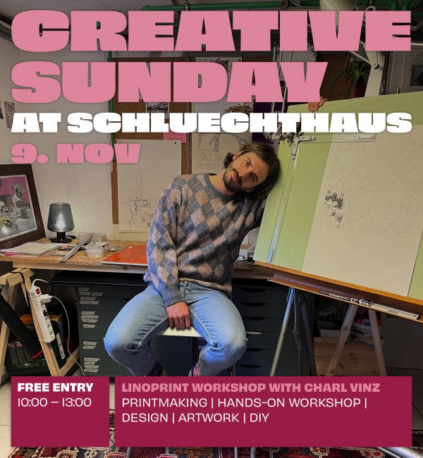 Creative Sunday avec un atelier Linoprint par Charl Vinz le 9 novembre 2025 au Schluechthaus