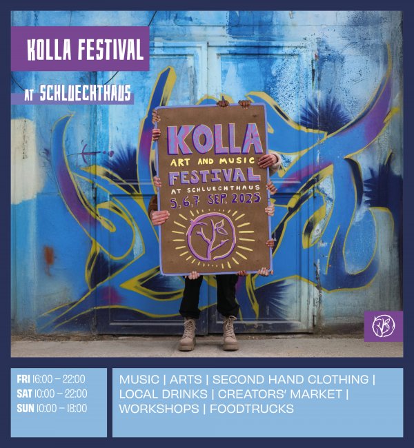 Kolla Festival du 5 au 7 Septembre au Schluechthaus avec de la musique, des arts, des vêtements second hand, des boissons locals et beaucoup plus