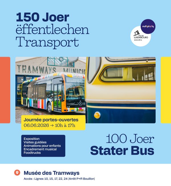 150 Joer ëffentlechen Transport, Portes-ouvertes le 6 juin 2026 de 10 à 17h au Musée des Tramways