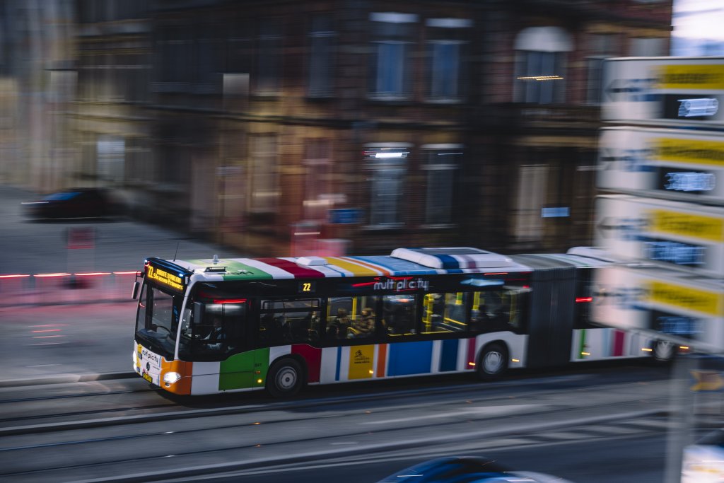 Bus by night on Boulevard Royal