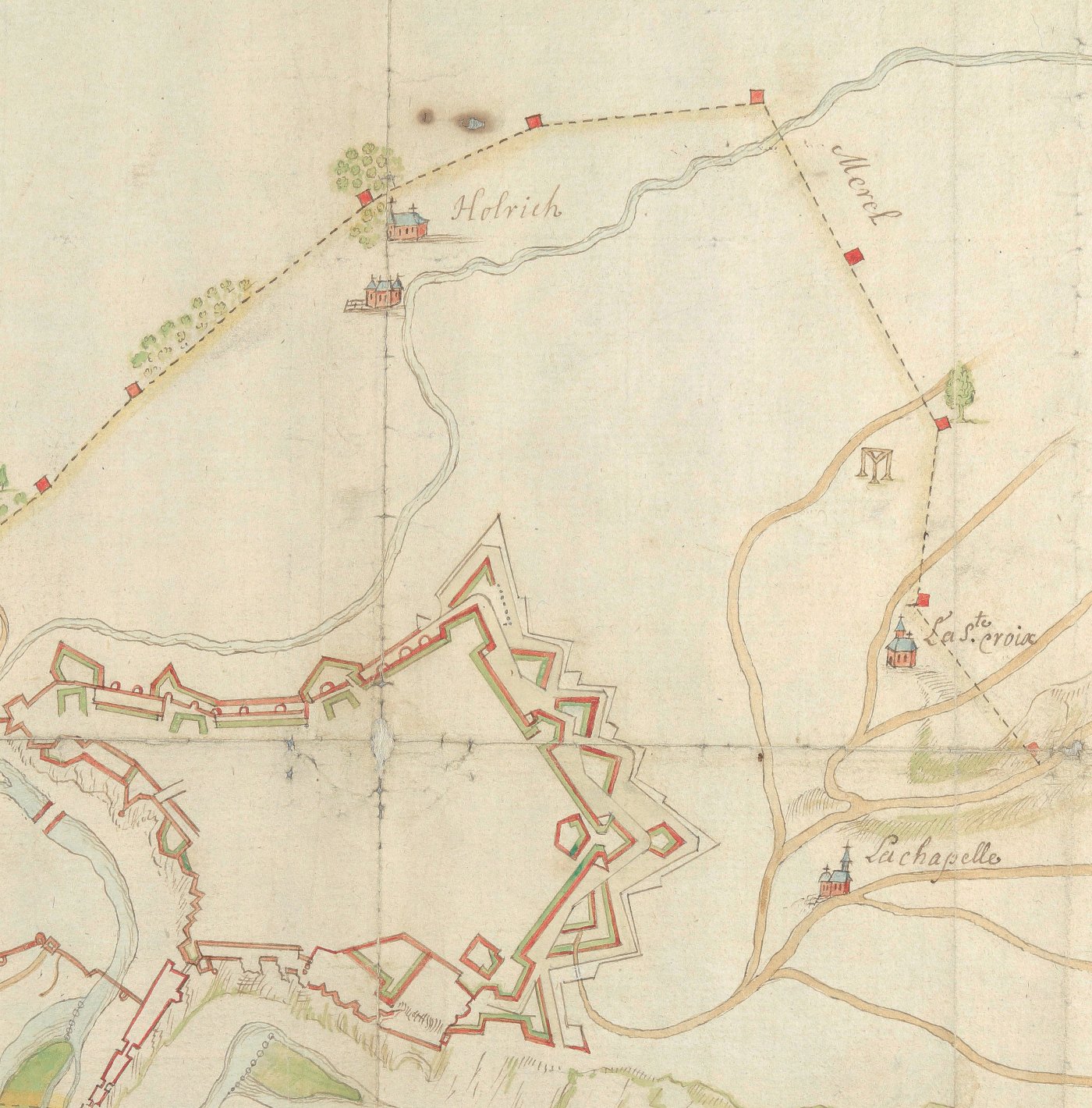 Représentation de la potence sur cet extrait de la carte figurative de la haute juridiction de la Ville de Luxembourg de 1771
