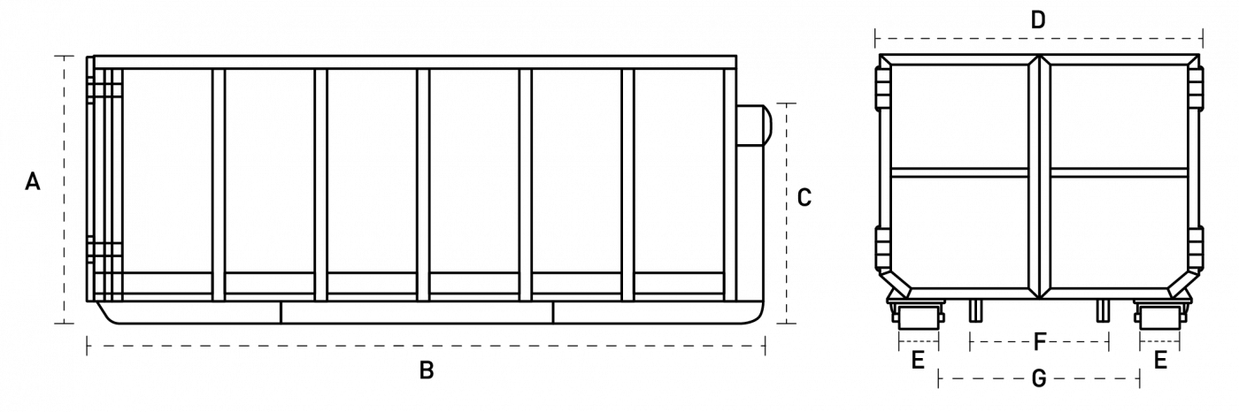 Schéma dimensions Conteneur glissière