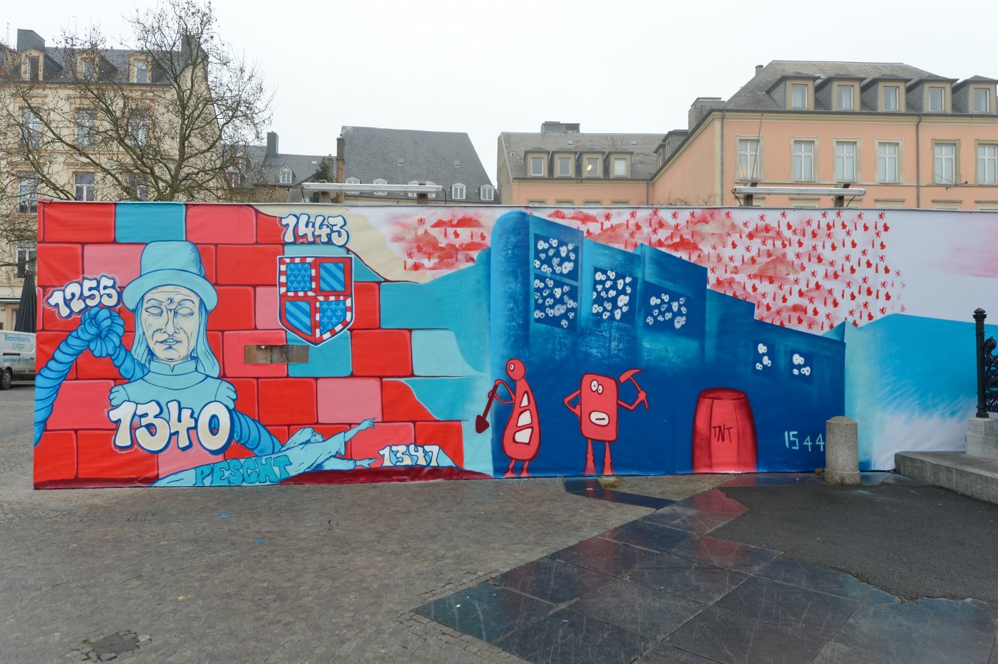 graffiti sur palissade de chantier sur la place Guillaume II