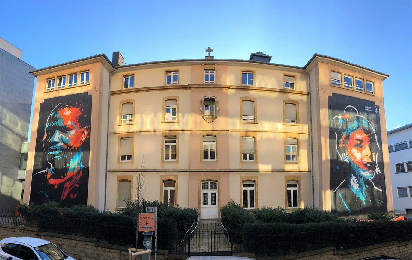 Fresque murale à l'École Privée Fieldgen réalisée dans le cadre du Festival des Droits humains