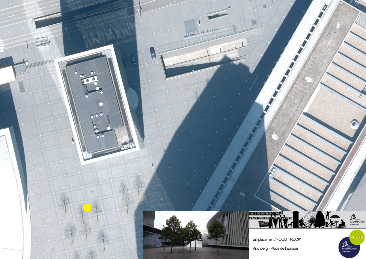 Illustration de l'emplacement au Kirchberg à la place de l'Europe pour un food truck