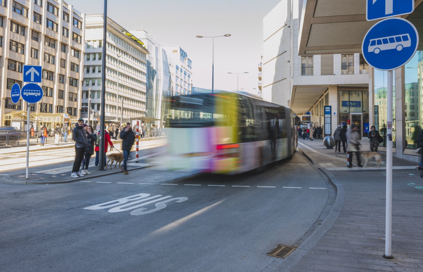 Exemple d'un gué pour piétons à la place Hamilius