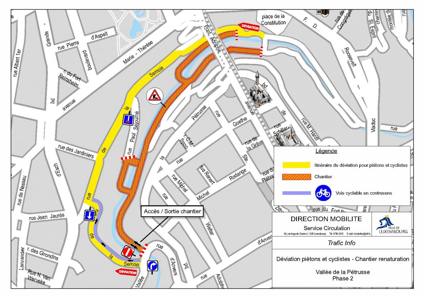 Plan de situation avec la déviation pour piétons et cyclistes
