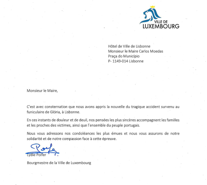 Message de condoléances Lisbonne