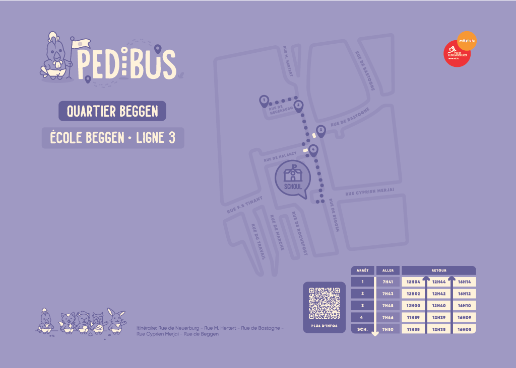 Plan de la ligne de Pedibus 3 à Beggen