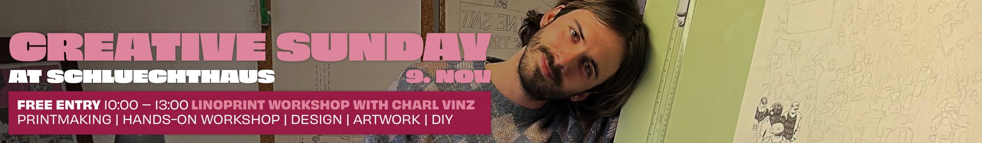 Creative Sunday avec un atelier Linoprint par Charl Vinz le 9 novembre 2025 au Schluechthaus