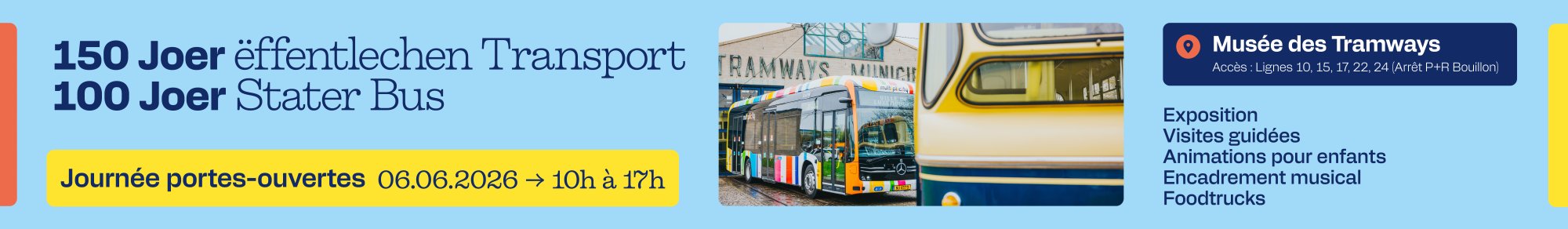 150 Joer ëffentlechen Transport, Portes-ouvertes le 6 juin 2026 de 10 à 17h au Musée des Tramways