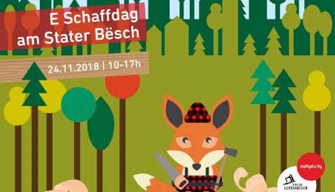 Illustration du flyer de la journée découverte E Schaffdag am Stater Bësch 2018