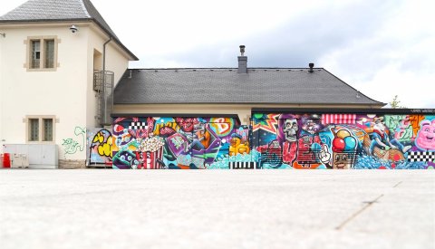 Sous-station électrique au Glacis peinte par l'artiste Alain Welter