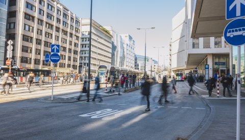 Exemple d'un gué pour piétons à la place Hamilius